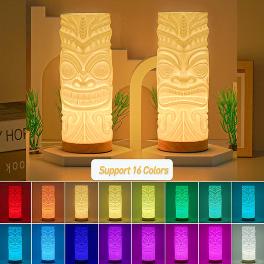 Tiki lamps shown in all 16 LED colors
