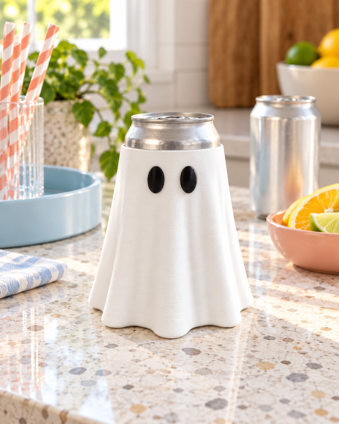 Ghost Can Sleeve on a kitchen counter